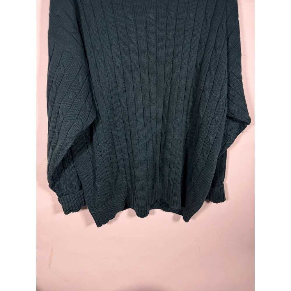Izod Mens Cable Knit Crewneck Sweater Teal Green 100% Cotton L Vintage Style